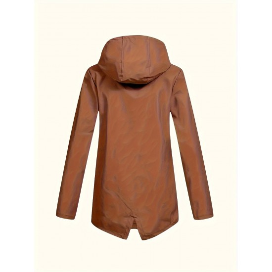 Plus Size Plush Lined Hooded Coat, Casual Long Sleeve Zipper Warm Coat For Winter, Women's Plus Size Clothing