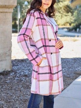 Chic Women's Plaid Long Coat - Double-Breasted, Lapel Collar with Full-Length Sleeves | Warm & Cozy for Fall/Winter | Machine Washable