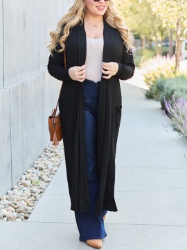 Women's Casual Open Front Cardigan with Pockets - Long Sleeve, Relaxed Fit, Solid Color, Stretchy Rayon Blend, Machine Washable - Perfect for Spring & Fall