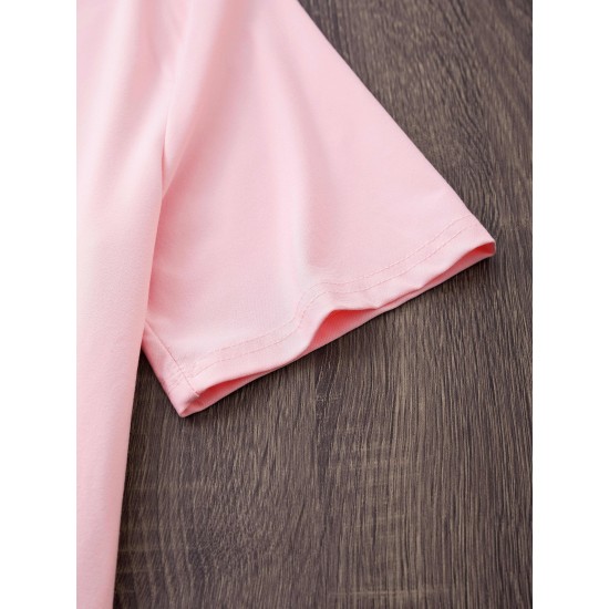 Women's Casual Black Heart Print Love Graphic Tee - Short Sleeve Crew Neck, Polyester Knit T-Shirt