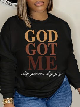 Plus Size Gradient Letter Print Sweatshirt, Casual Long Sleeve Crew Neck Sweatshirt, Women's Plus Size Clothing