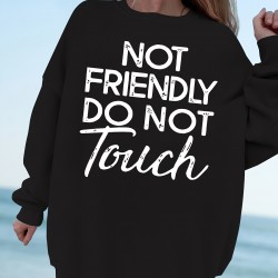 Plus Size Do Not Touch Print Sweatshirt, Casual Long Sleeve Crew Neck Pullover Sweatshirt, Women's Plus Size Clothing